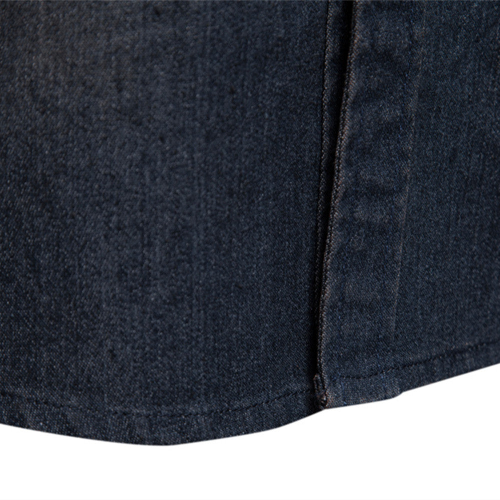 Men's Long-sleeved Denim Shirt Casual Solid Button Slim Tops Clothing