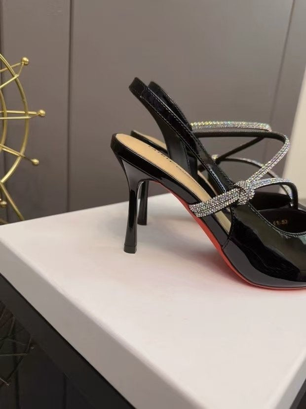 French Style Patent Leather Nude Rhinestone Closed Toe Sandals For Women, 2026 Summer New Arrival Versatile Stiletto Pointed Toe Elegant High Heels