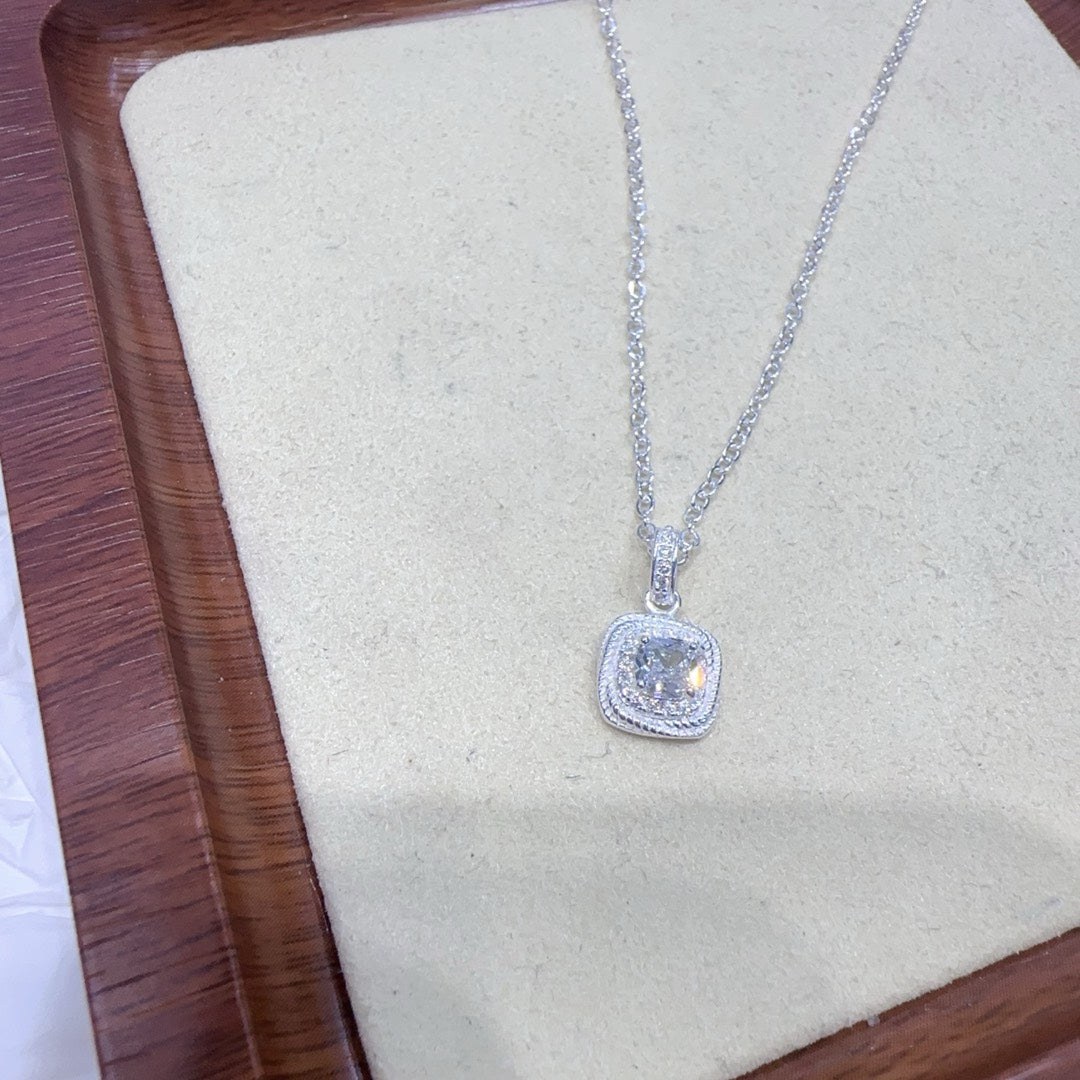 1pc 999 Sterling Silver Square Zircon Pendant Necklace, Elegant & Shiny Style, Perfect For Daily, Dating & Gifting, Ideal Valentine's Gift