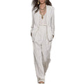 Womens Stylish And Elegant Striped Long-Sleeve Blazer And Pants Suit Set