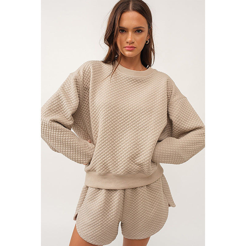 Women's Long-sleeved Top And Shorts Two-piece Suit