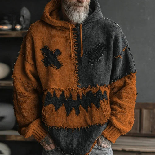 AutumnWinter Loose V-Neck Top Casual Drop-Shoulder Mens Wear Chunky-Knit Fleece-Look Sweater