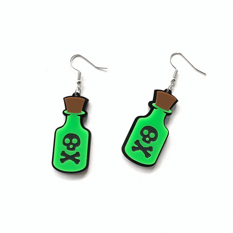 Witch Skull Poison Bottle Earrings
