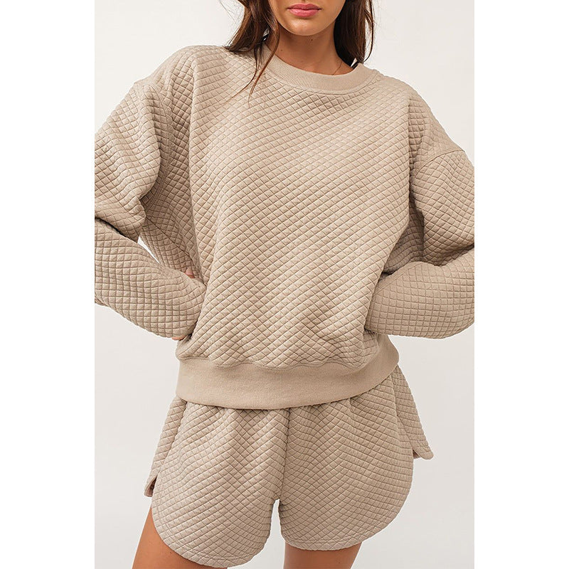 Women's Long-sleeved Top And Shorts Two-piece Suit
