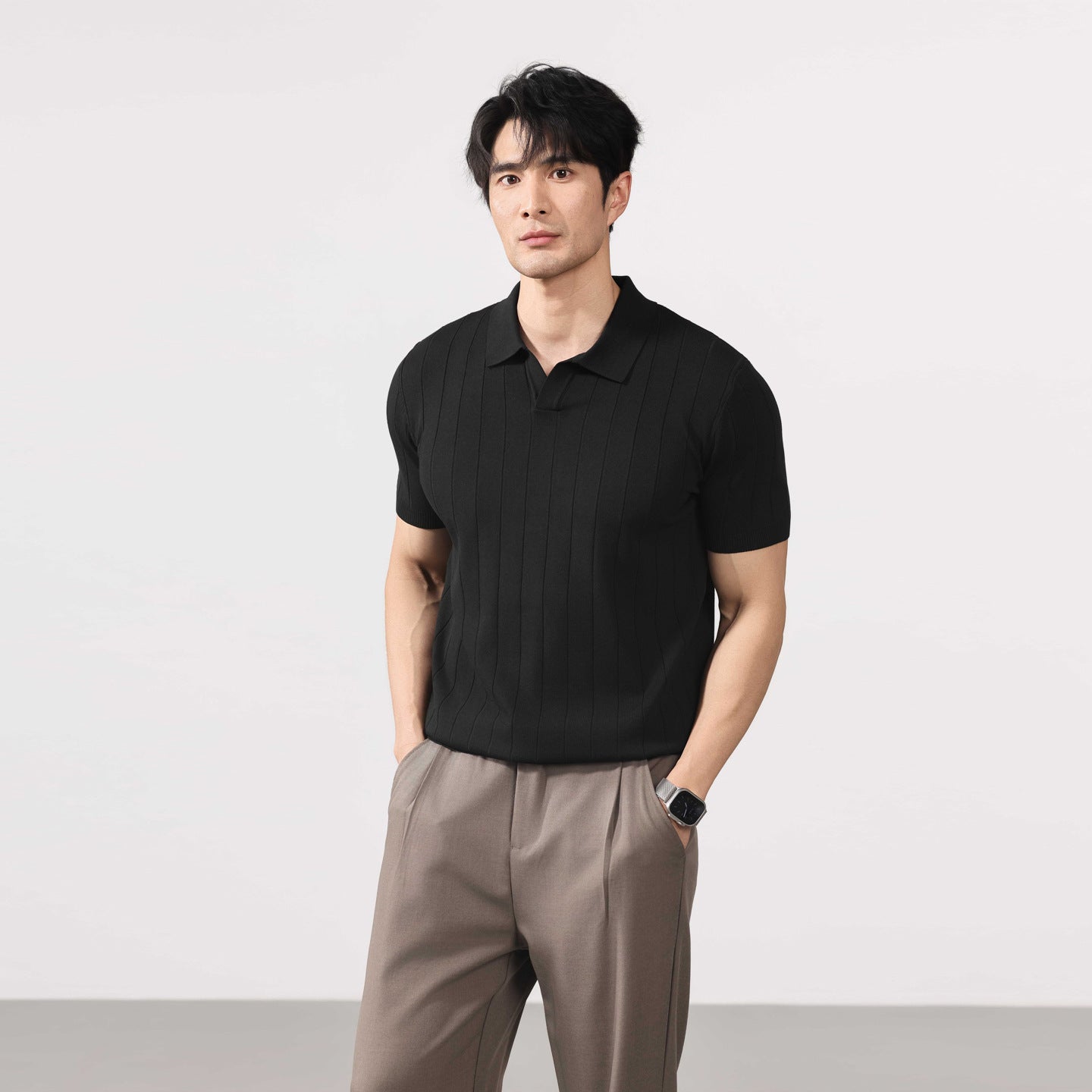 New Mens Short-sleeve Striped Knit Sweater