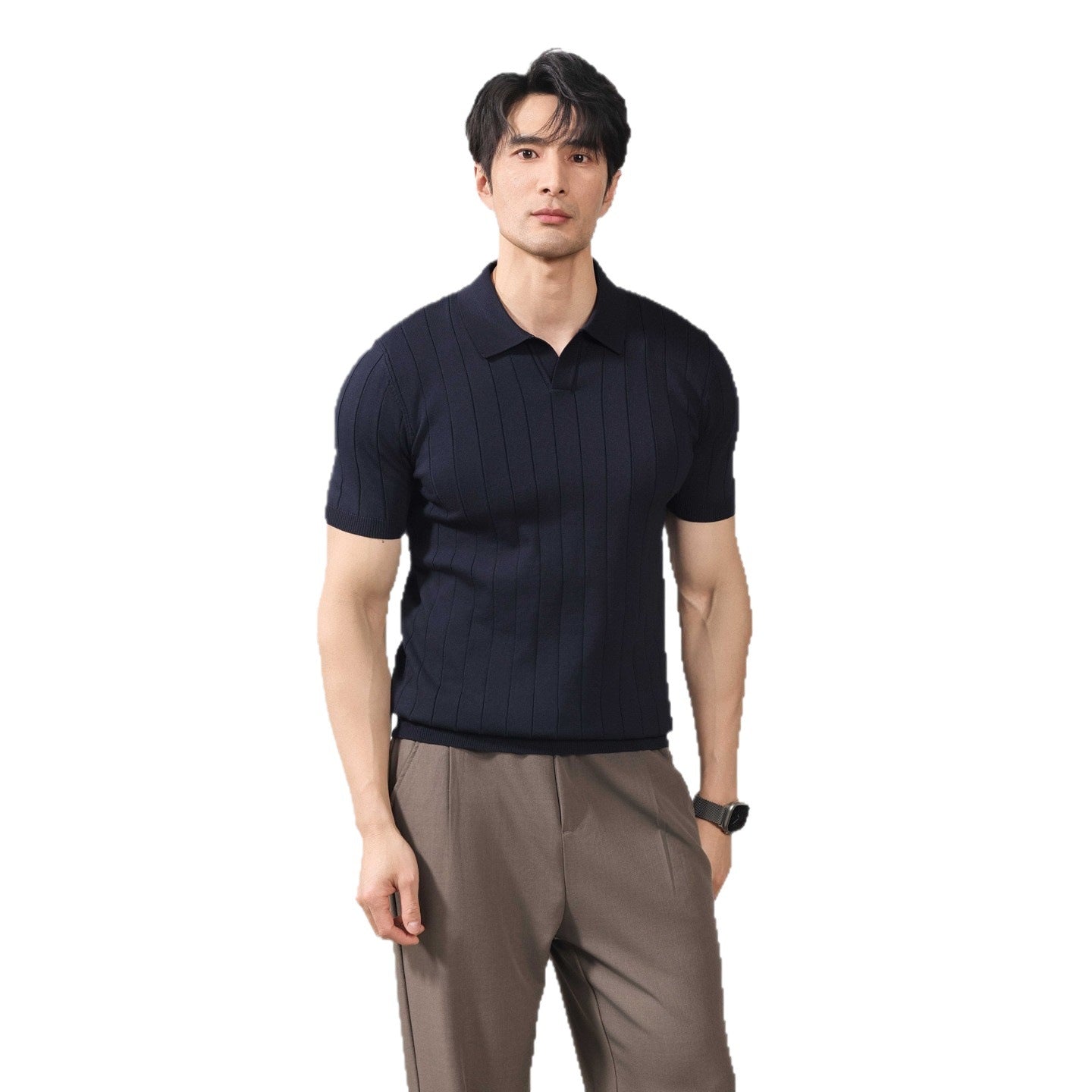 New Mens Short-sleeve Striped Knit Sweater