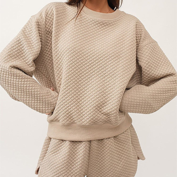 Women's Long-sleeved Top And Shorts Two-piece Suit