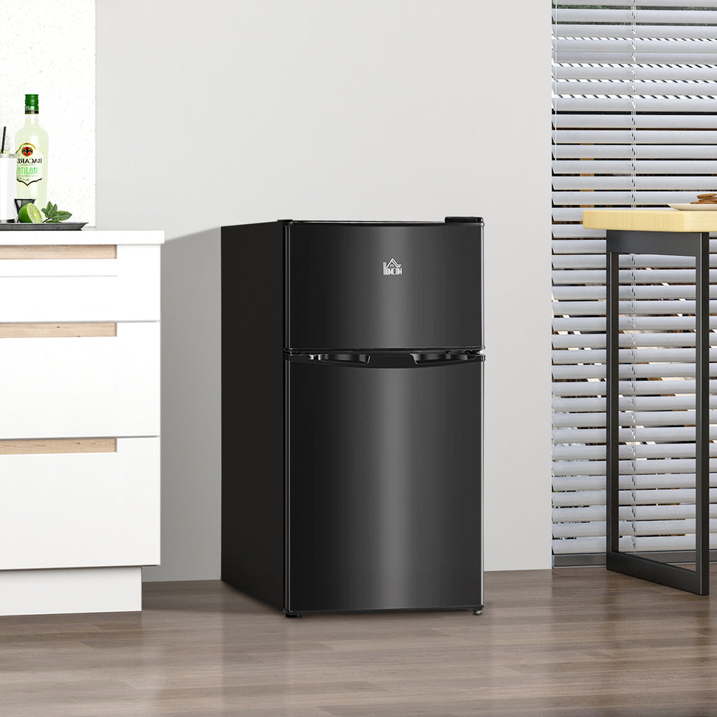 88L Under Counter Fridge Freezer, Small Refrigerator With 5-Setting, 3 Star Freezer Rating, Black