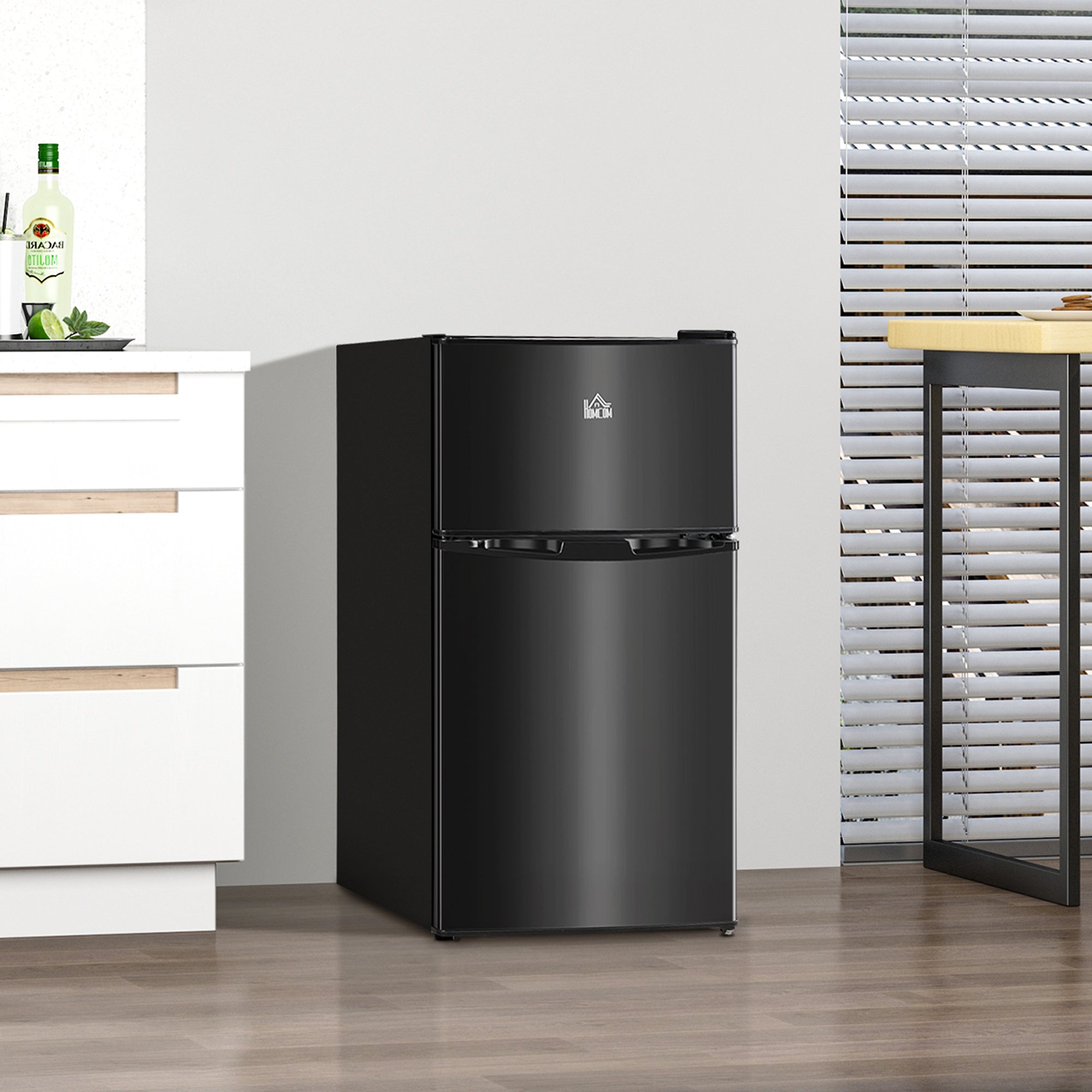 88L Under Counter Fridge Freezer, Small Refrigerator With 5-Setting, 3 Star Freezer Rating, Black