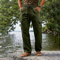 Drawstring Elastic Waist Straight-leg Solid-color Breathable Everyday Casual Mid-length Pants