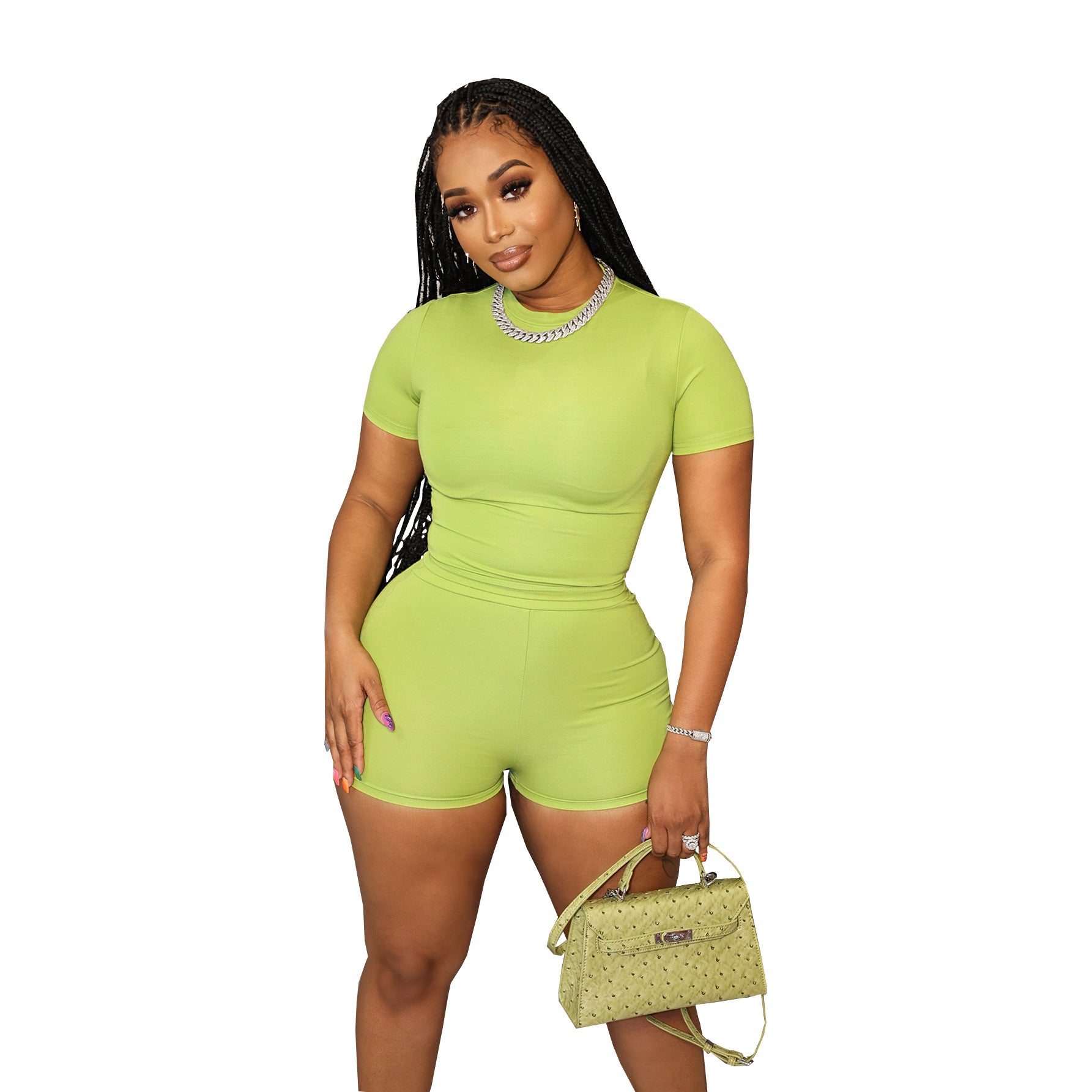 European And American Candy-Colored Sporty Two-Piece Set Short-Sleeve Top And Shorts