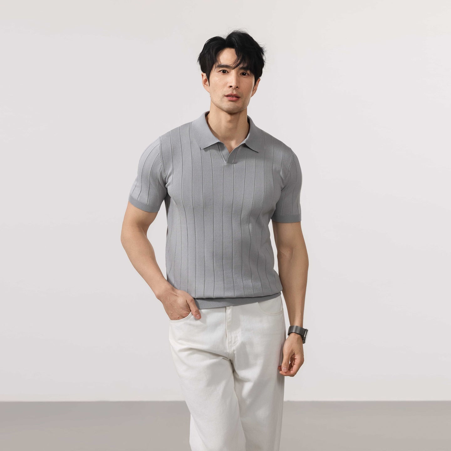 New Mens Short-sleeve Striped Knit Sweater