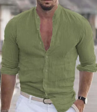 Men's Long Sleeve Shirt With Button Casual Solid Color Tops For Spring Autumn