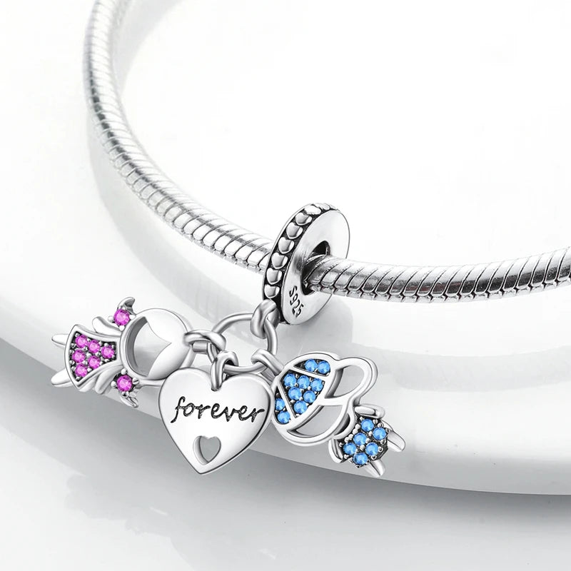 925 Sterling Silver Charms Pendant Beaded Fit Bracelet DIY Boy Girl Family Friendship Charm Making for Women's Fine Jewelry Gift