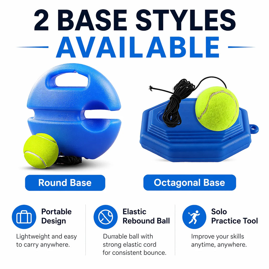 Portable Tennis Trainer Rebound Ball Set Solo Practice Tool with Elastic Cord Training Base for Tennis Practice Anywhere