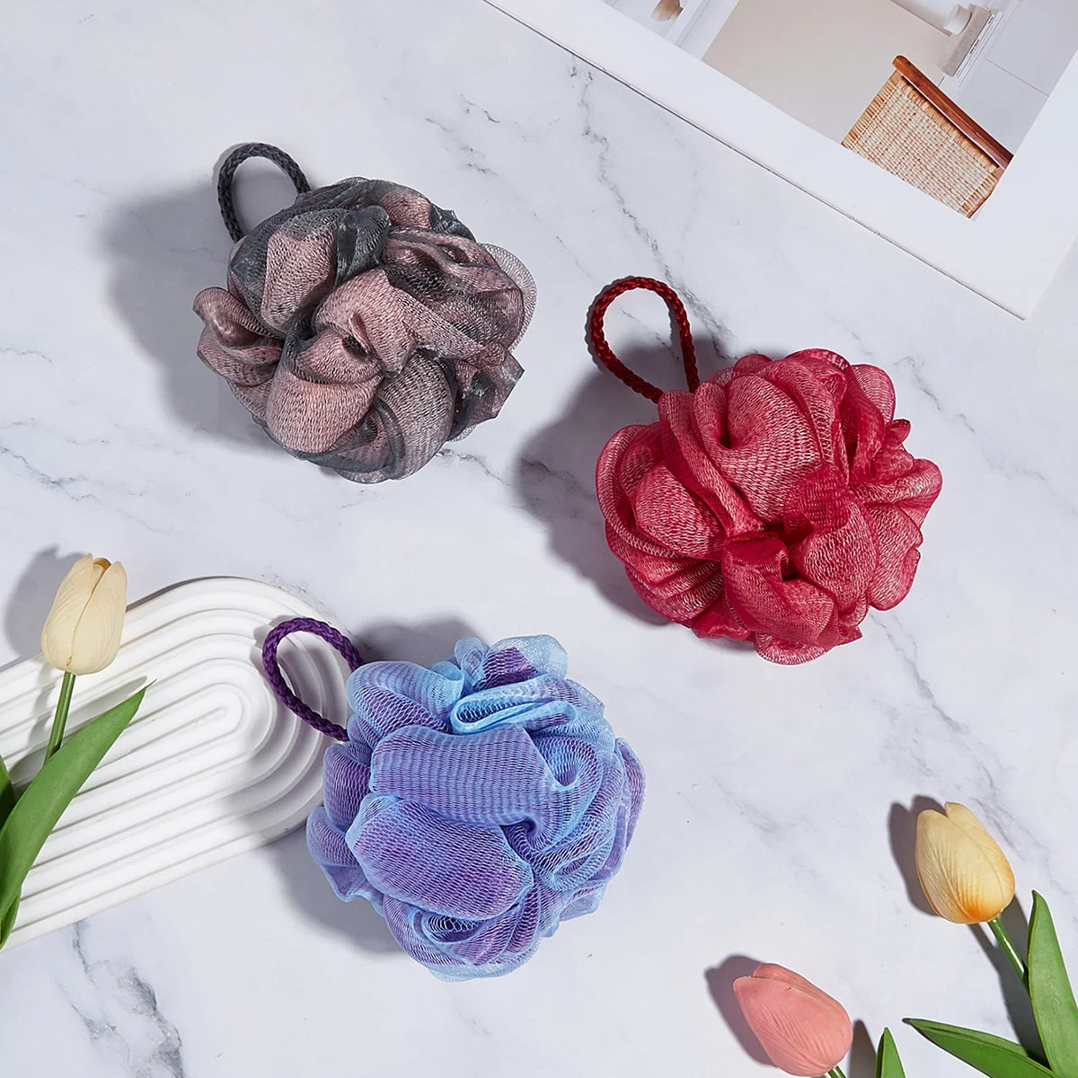 Shower Mesh Sponge Bath Puffs Bubble Ball Exfoliating Bath Sponge Body Scrubber Soft Cleanser Skin Scrub Bathroom Accessories