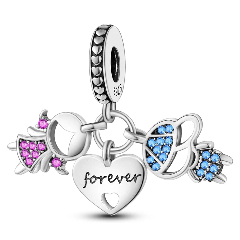 925 Sterling Silver Charms Pendant Beaded Fit Bracelet DIY Boy Girl Family Friendship Charm Making for Women's Fine Jewelry Gift