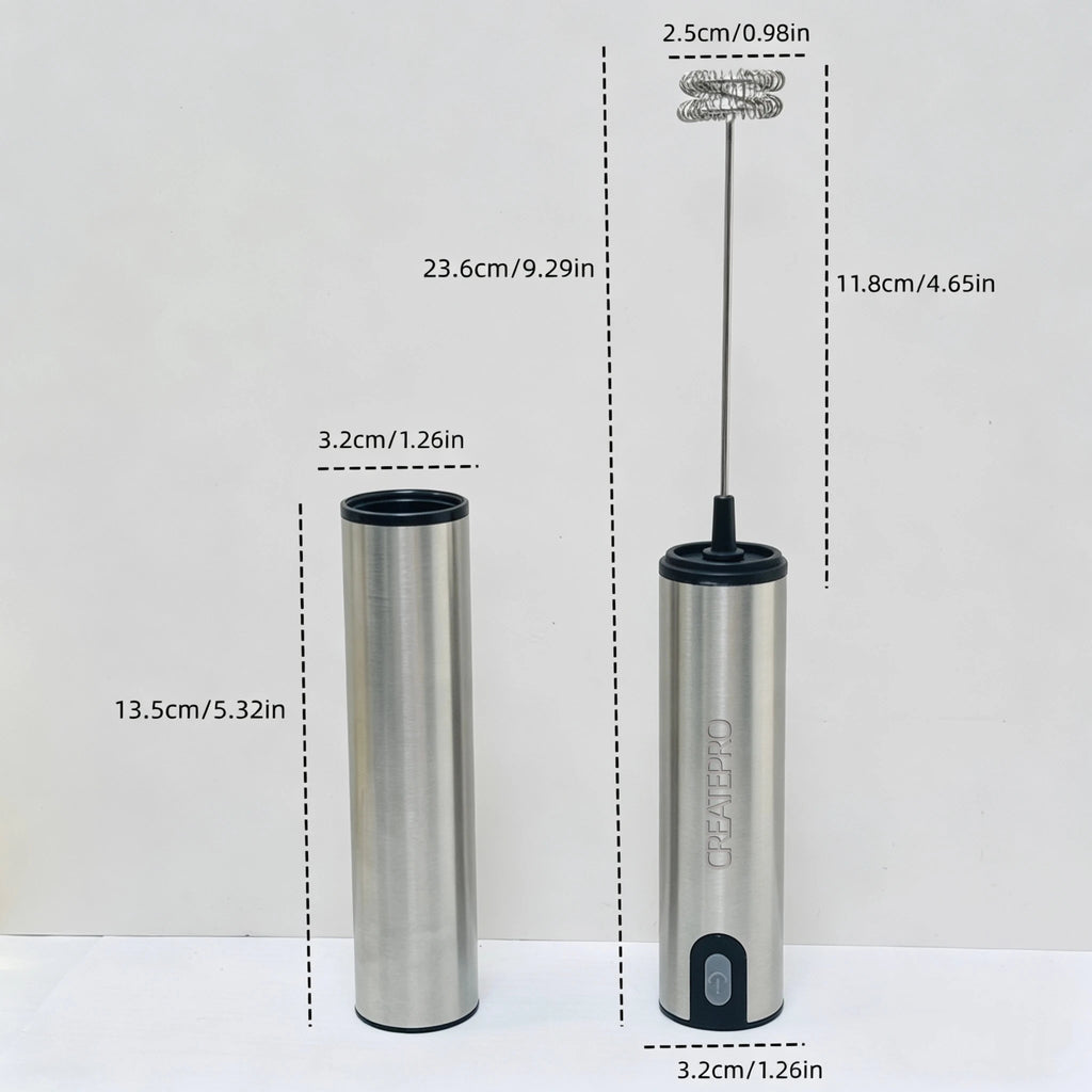 Handheld Electric Milk Frother, Made of Stainless Steel, USB Rechargeable, with a Storage Lid, Suitable for Coffee, Latte