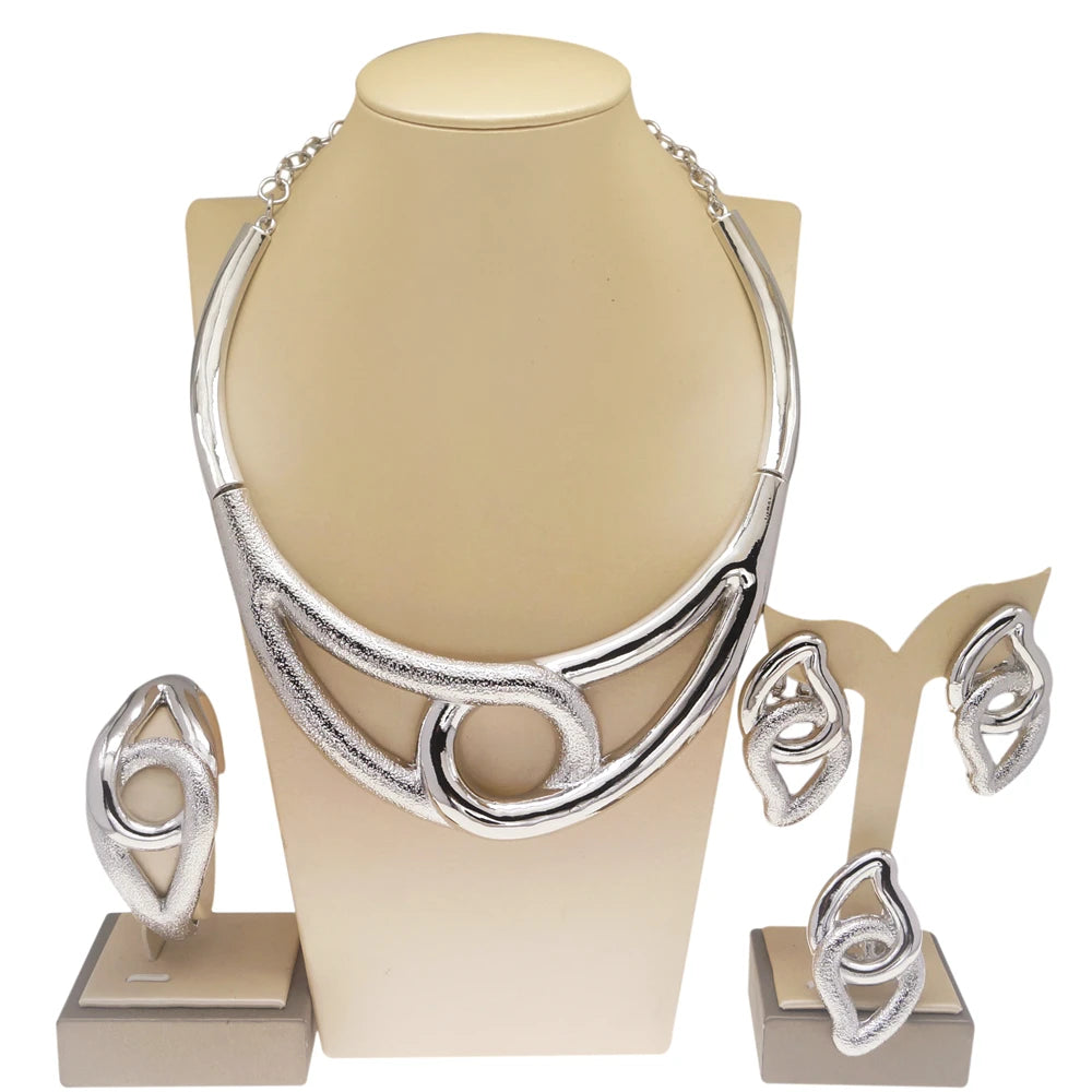 Dubai Gold  Plated Jewelry Sets For Women Fashion Round Personality Necklace Bracelet Set Atomized Bracelet Feast Bijoux