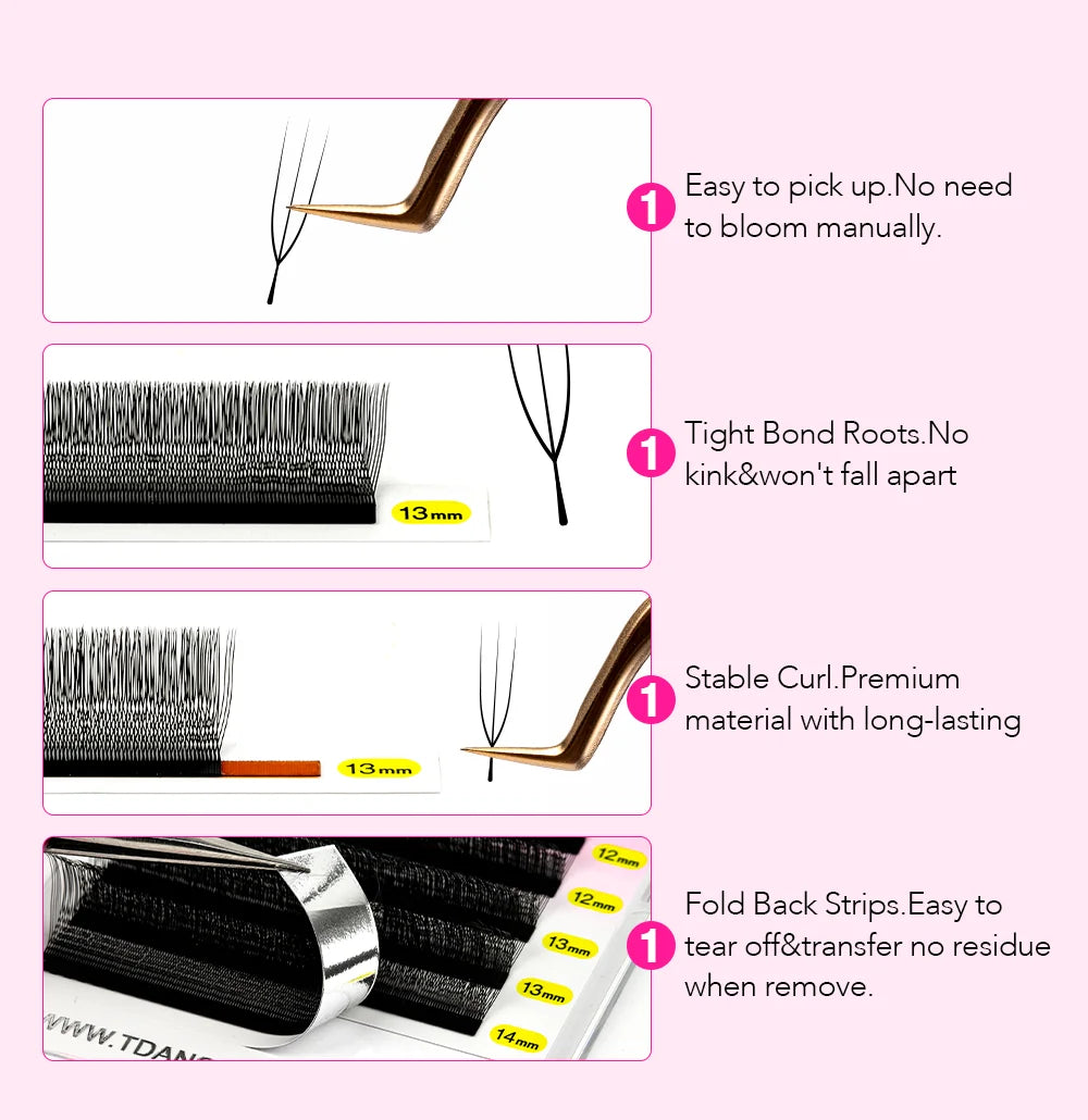 TDANCE U-Shaped 3D 4D 5D Eyelash Extension U Shape W Style Faux Mink Premade Fans Natural Soft Volume Makeup Eyelashes