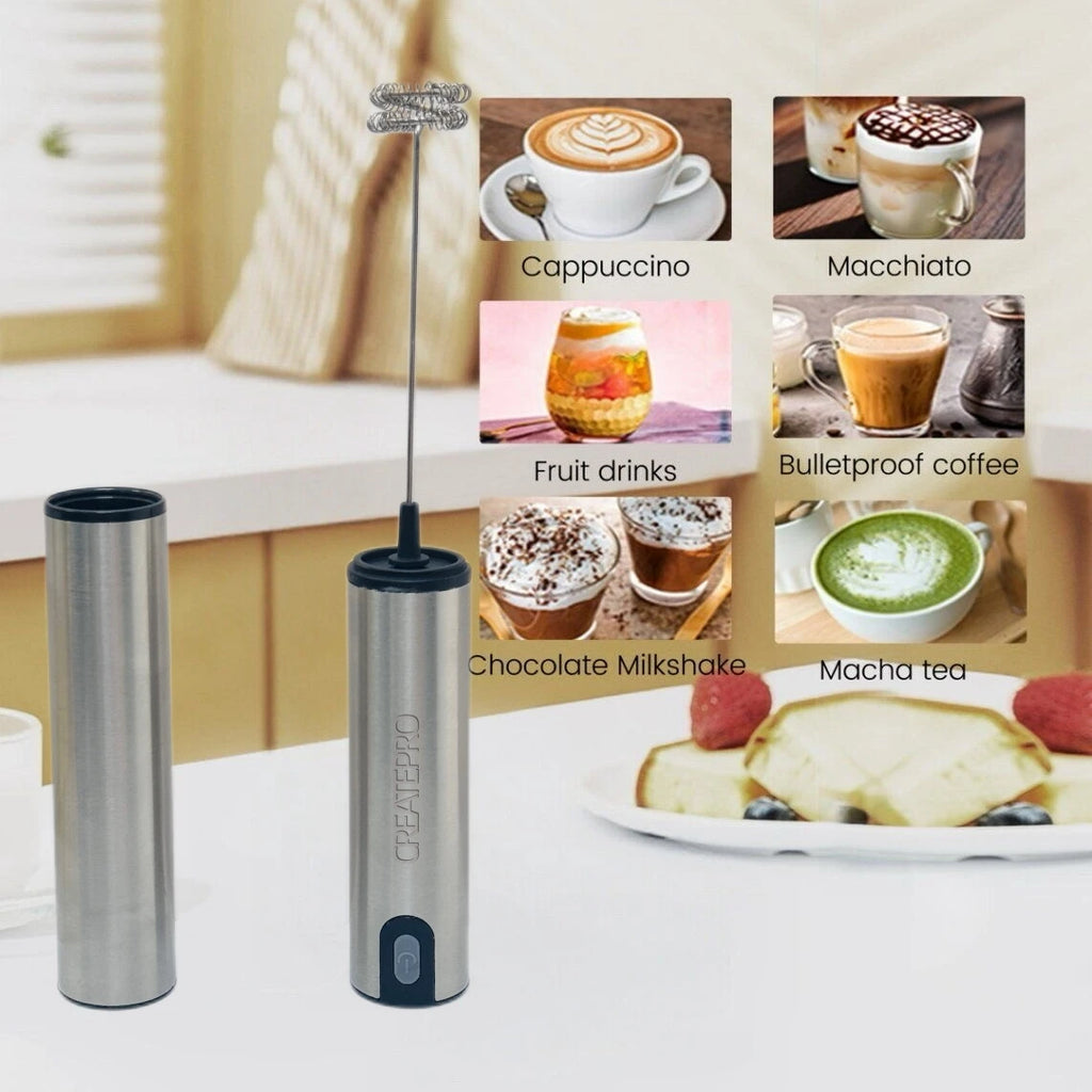Handheld Electric Milk Frother, Made of Stainless Steel, USB Rechargeable, with a Storage Lid, Suitable for Coffee, Latte
