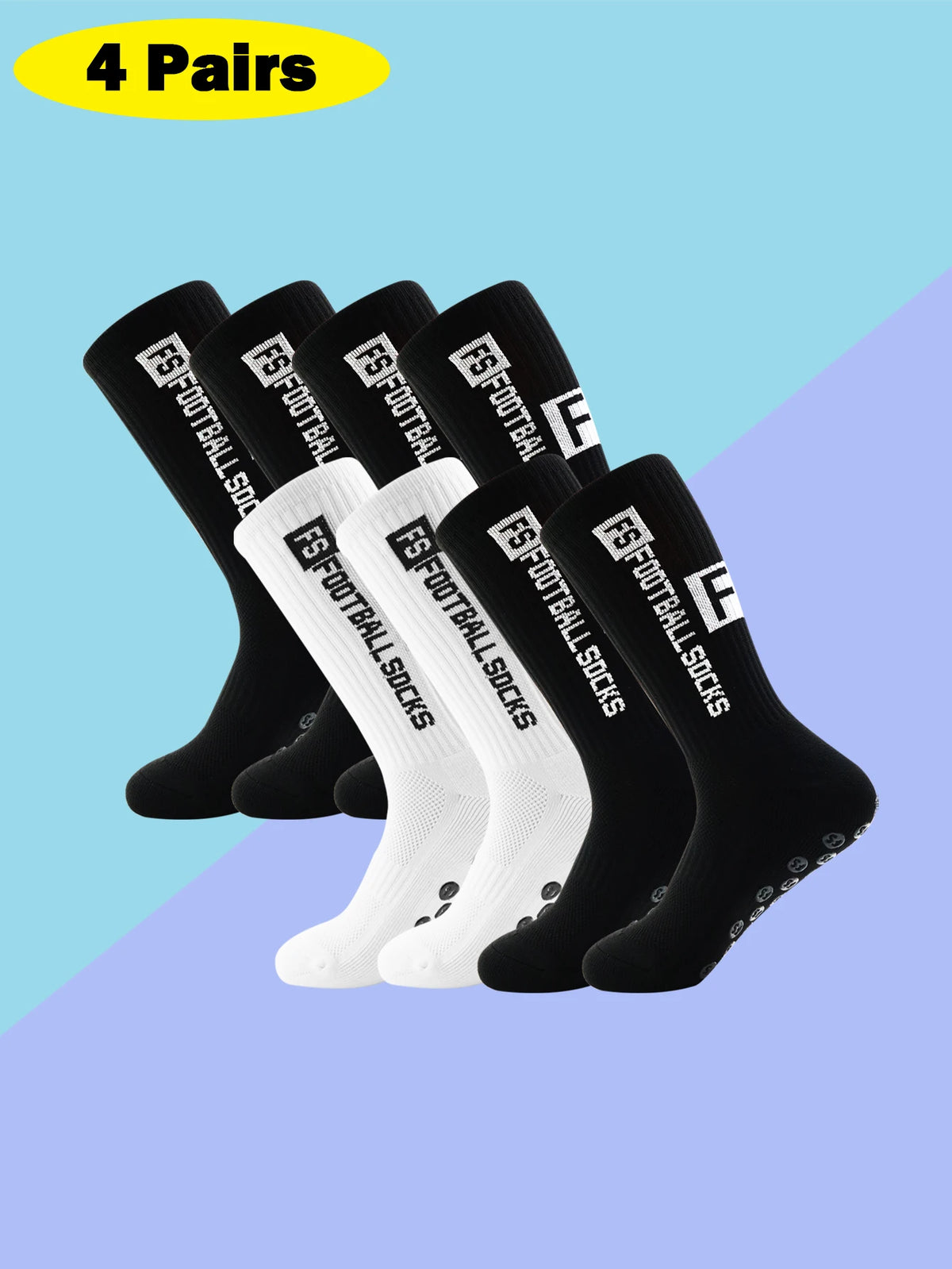 4 Pairs Men's Soccer Socks with Grip, Non Slip Anti Slip Athletic Socks with Cushion Pads for Football/Basketball/Hockey