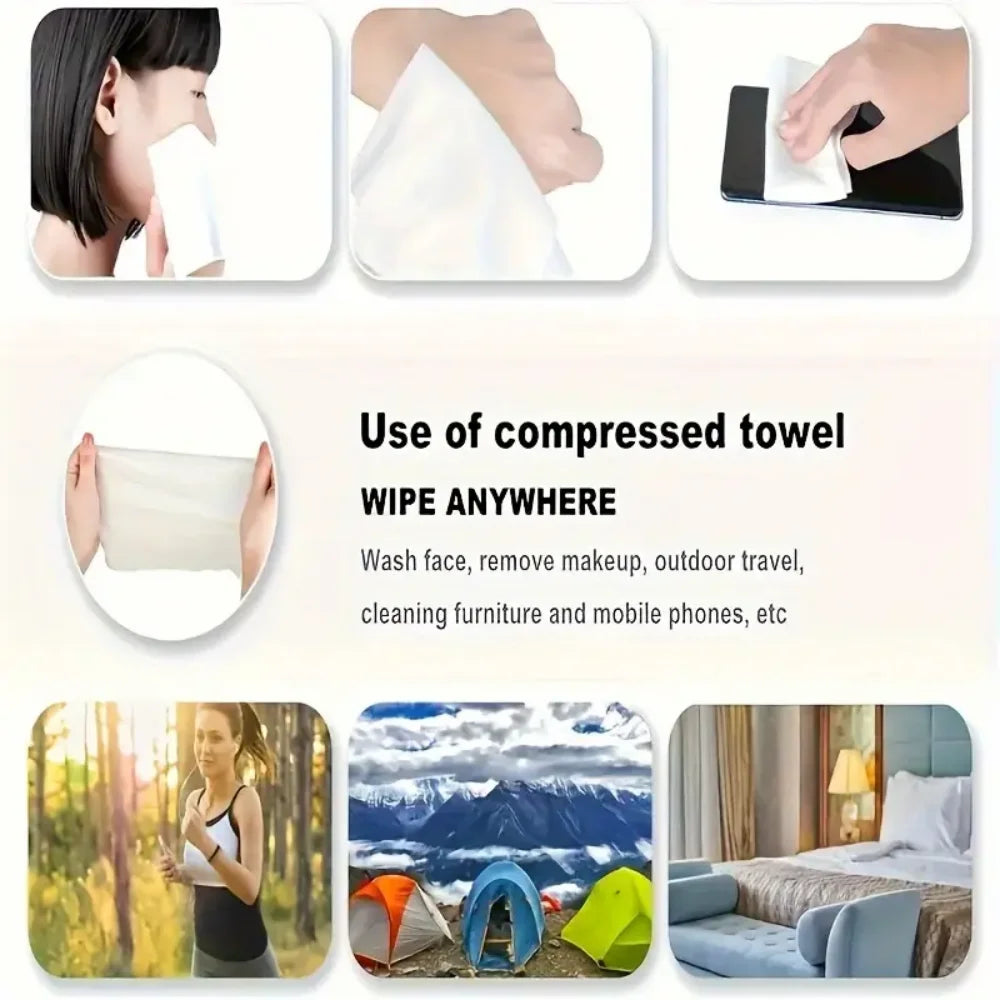 50/100/200 Compressed Towel Cotton Mini Hand Wet Wipes Sheet Towels, Suitable for Travel, Home, Beauty, Camping, Outdoor Sports