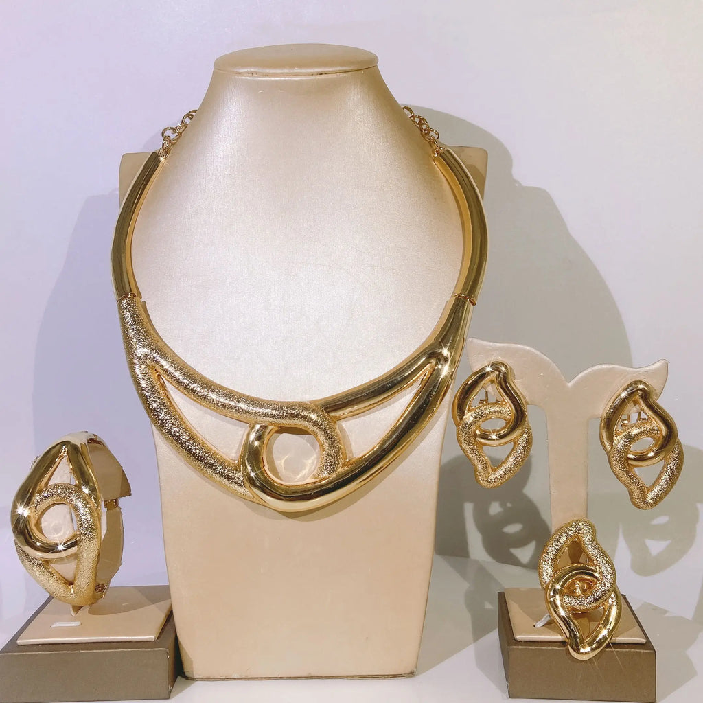 Dubai Gold  Plated Jewelry Sets For Women Fashion Round Personality Necklace Bracelet Set Atomized Bracelet Feast Bijoux