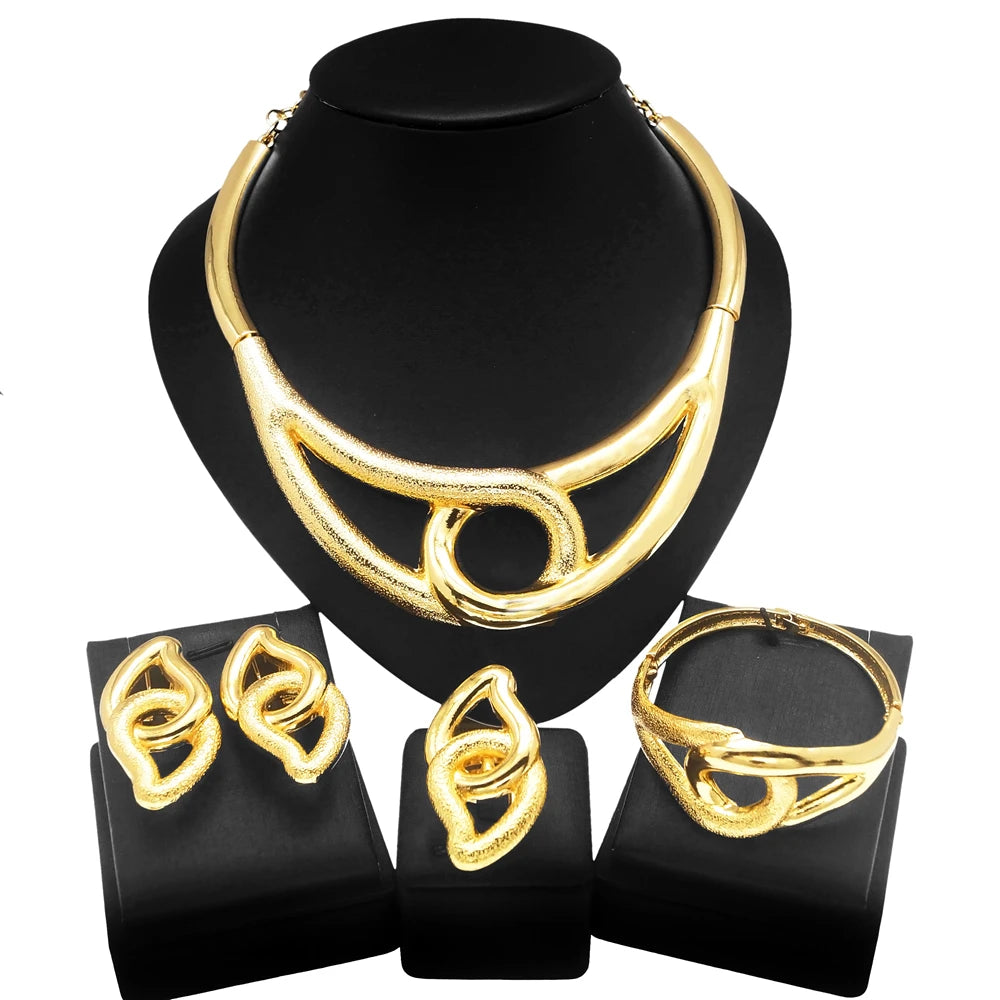 Dubai Gold  Plated Jewelry Sets For Women Fashion Round Personality Necklace Bracelet Set Atomized Bracelet Feast Bijoux