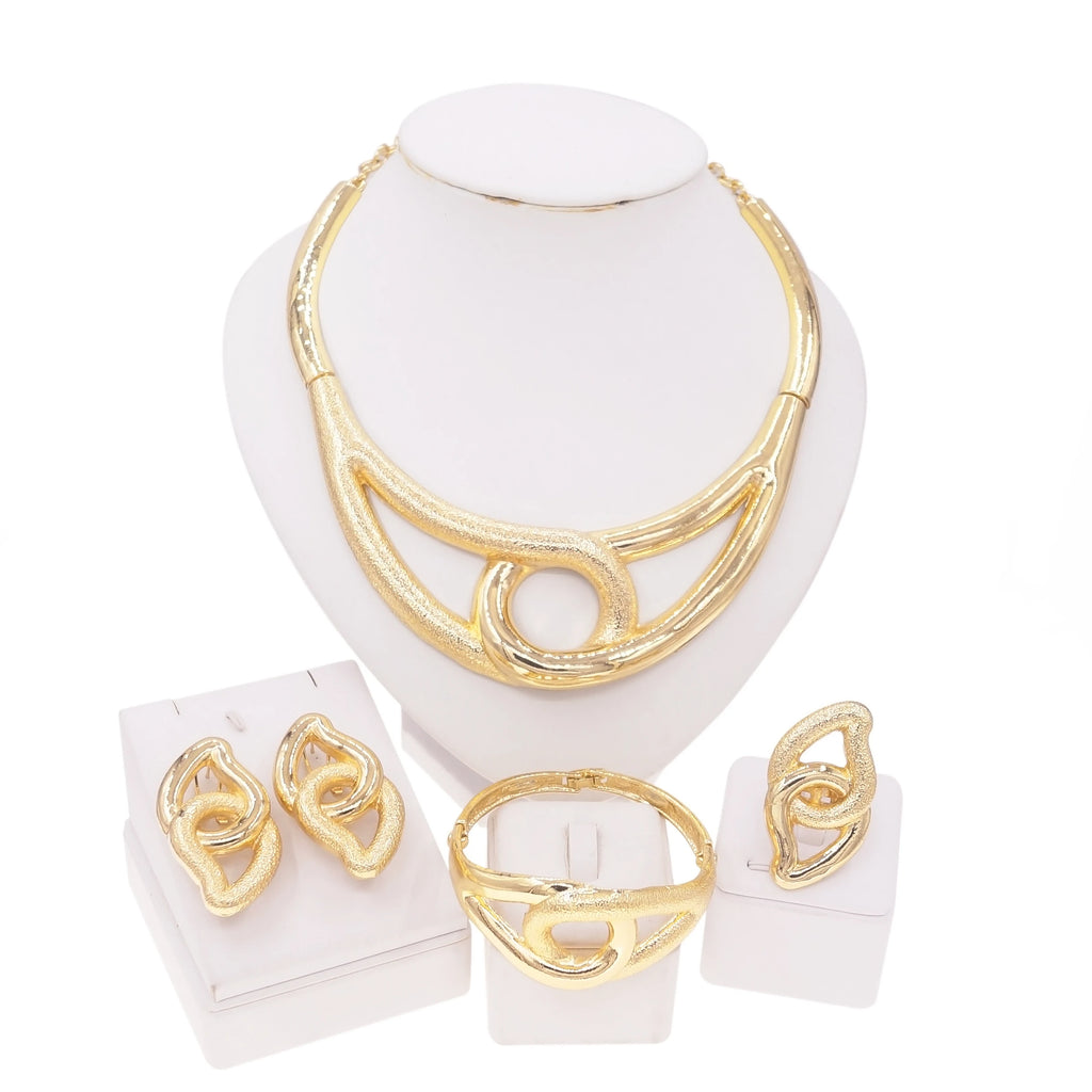 Dubai Gold  Plated Jewelry Sets For Women Fashion Round Personality Necklace Bracelet Set Atomized Bracelet Feast Bijoux