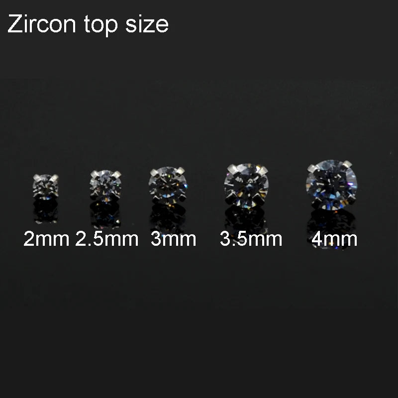 2Pcs 2-5mm Gem Solid Steel  Tragus Cartilage Ear Stud Crystal Zircon Earrings Piercing Jewelry Cartilage Piercing Earrings Prong
