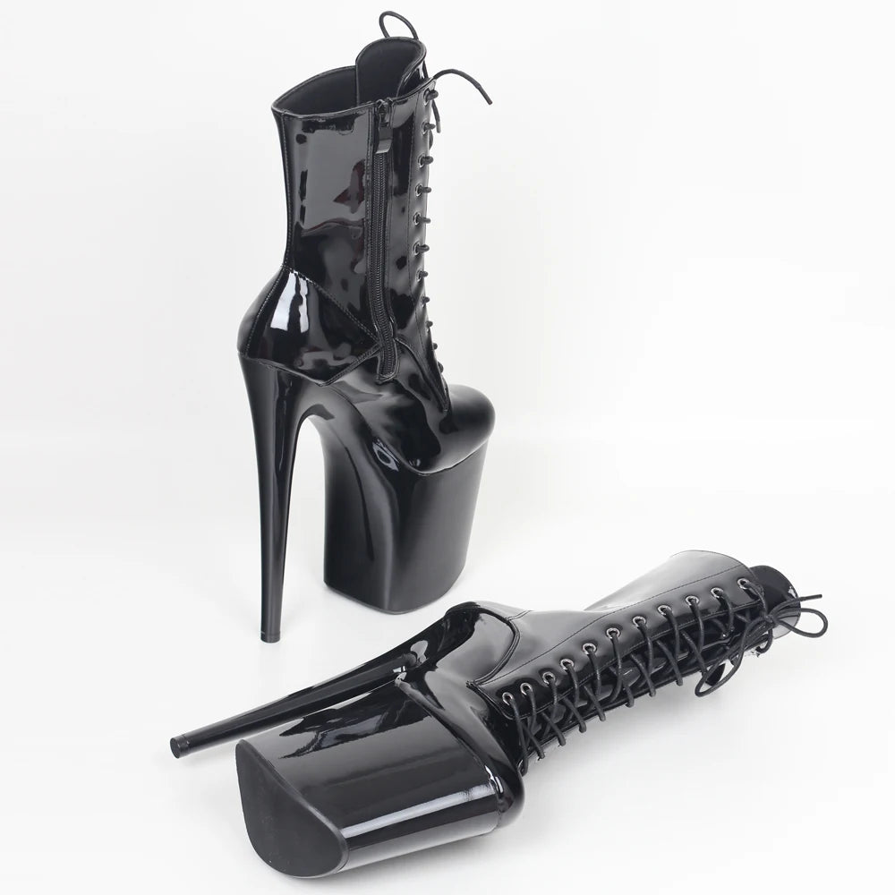 JIALUOWEI INS Style 20CM Extreme High Heels Platform Boots Lace Up Sexy Pole Dancing Ankle Boots Side Zip 5-12