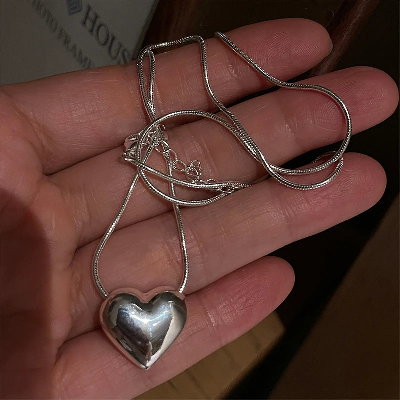 MEETSOFT Trendy Silver Color Retro Big Small Heart Chokers Necklace for Women Fashion Jewelry Romantic Gifts Drop Shipping