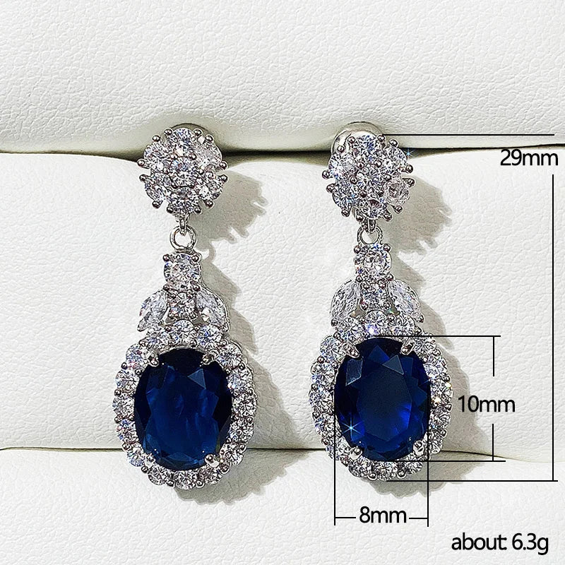 Huitan Newly-designed Women's Dangle Earrings Luxury Blue/White Cubic Zirconia Temperament Ear Accessories High Quality Jewelry