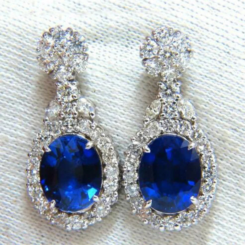 Huitan Newly-designed Women's Dangle Earrings Luxury Blue/White Cubic Zirconia Temperament Ear Accessories High Quality Jewelry