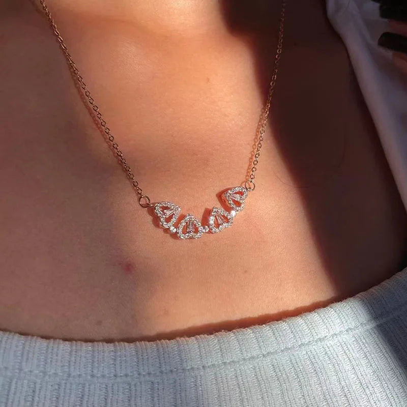 Magnet Heart Four Leaf Clover  Pendant Necklaces For Women Stainless Steel Crystal Heart Necklace Birthday Jewelry Gift bff