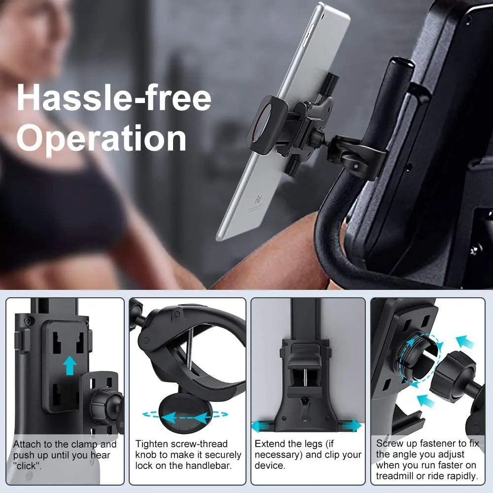 Indoor Gym Handlebar Tablet Holder Treadmill Bike Tablet Mobile Phone Bracket Adjustable Handle Mount Support 4-12 inch Devices