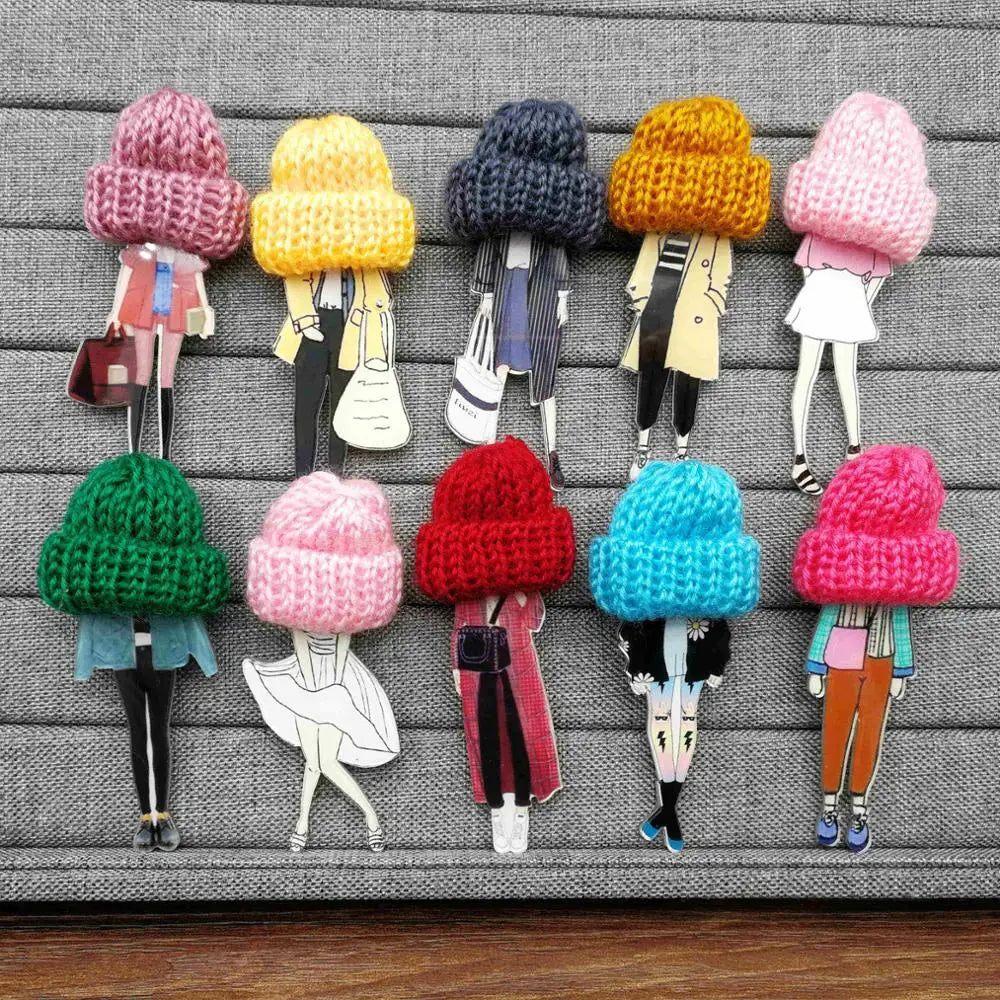 12pcs Fashion Brooch Pins for Woman Brooches Girls Cartoon Models Acrylic Brooches Kawaii Pompom Clothing Jewelry Accessories