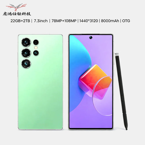 22G+2TB Android 16 7.3inch S25 Ultra Big Screen Phone 144Hz Display, Deca Core & Global Version GSM LED Built-in Pen GSM LED