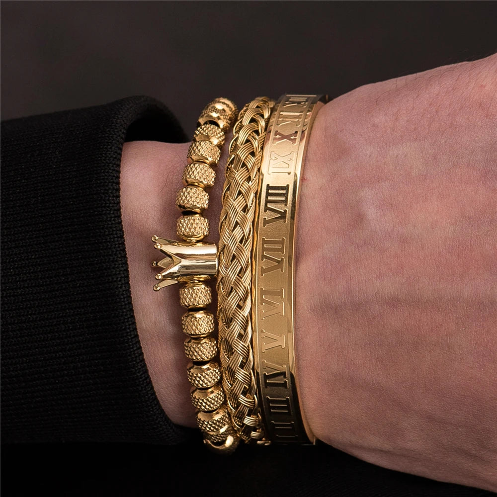 Luxury Roman Royal Crown Charm Bracelet Men Stainless Steel Geometry Pulseiras Men Open Adjustable Bracelets Couple Jewelry Gift