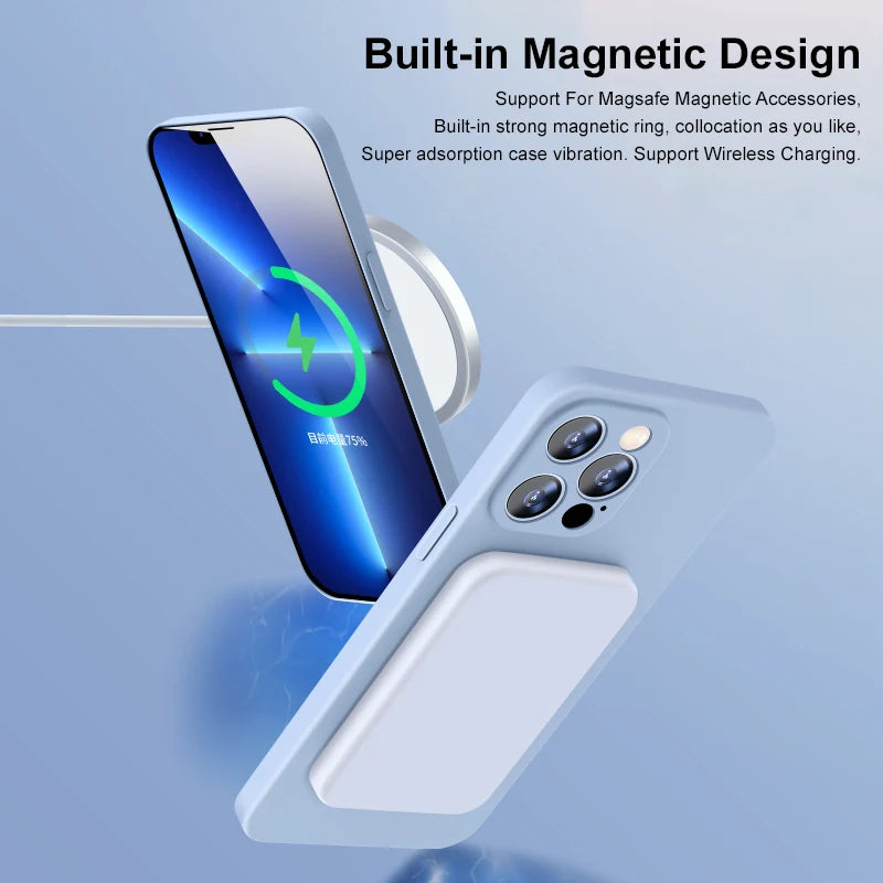 For Magsafe Magnetic Wireless Charging Case For iPhone 15 13 11 12 14 Pro MAX Mini 8 Plus XR XS Max X SE Liquid Silicone Cover