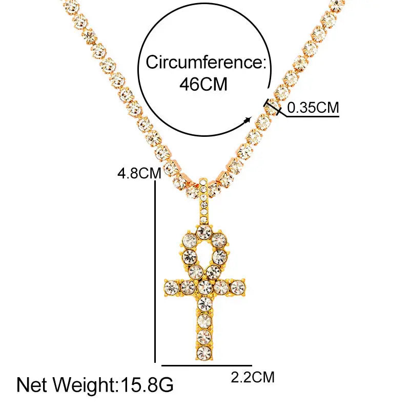 Punk Hip Hop Rhinestone Cross Pendant Necklace for Women Men Bling Iced Out Crystal Chain Choker Necklace Jewelry On The Neck