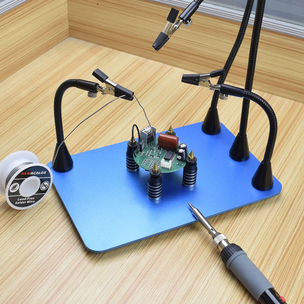 NEWACALOX PCB Fixture Clips Soldering Holder Third Hand Tool Magnetic Flexible Helping Hands with 3X LED Illuminated Magnifier