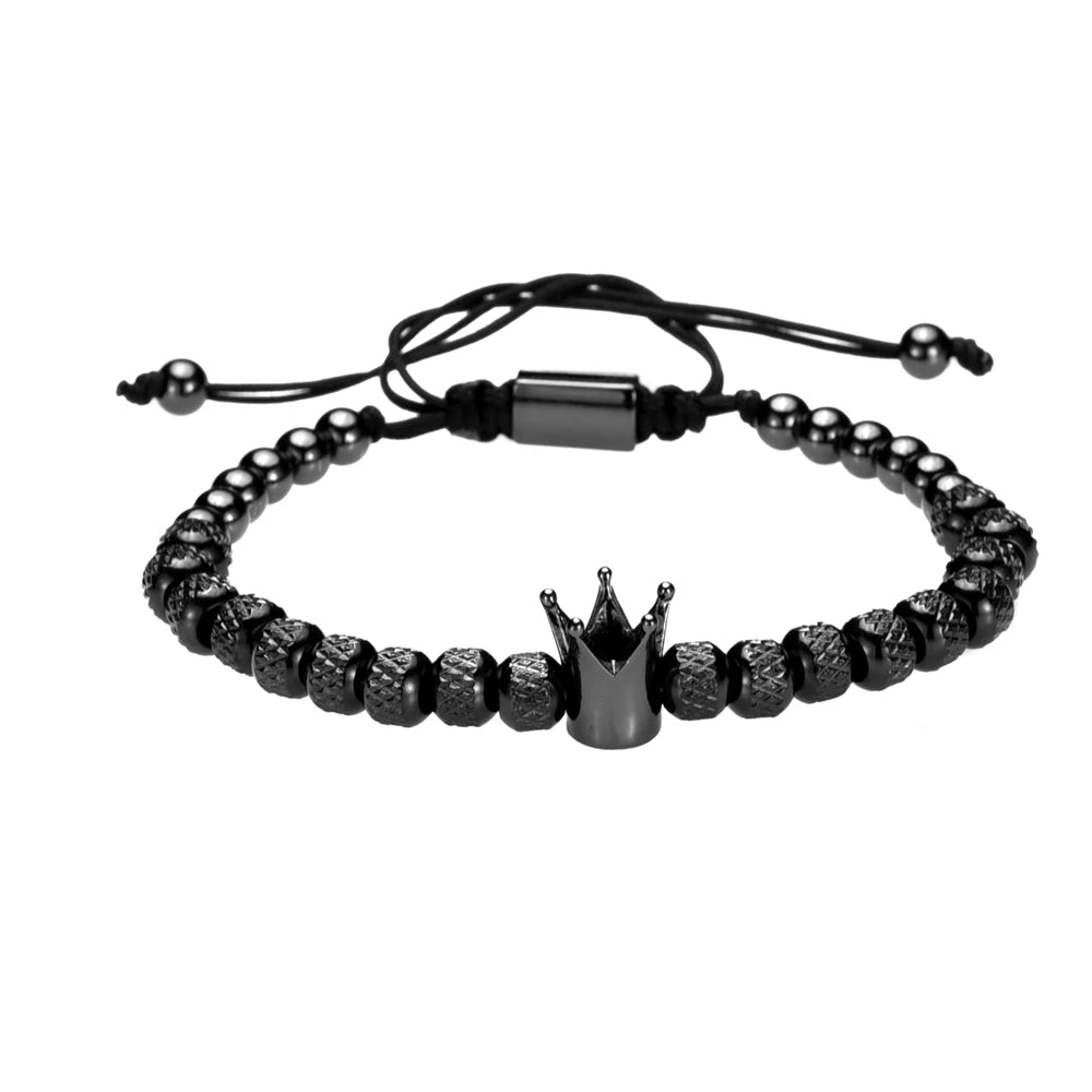 Luxury Roman Royal Crown Charm Bracelet Men Stainless Steel Geometry Pulseiras Men Open Adjustable Bracelets Couple Jewelry Gift