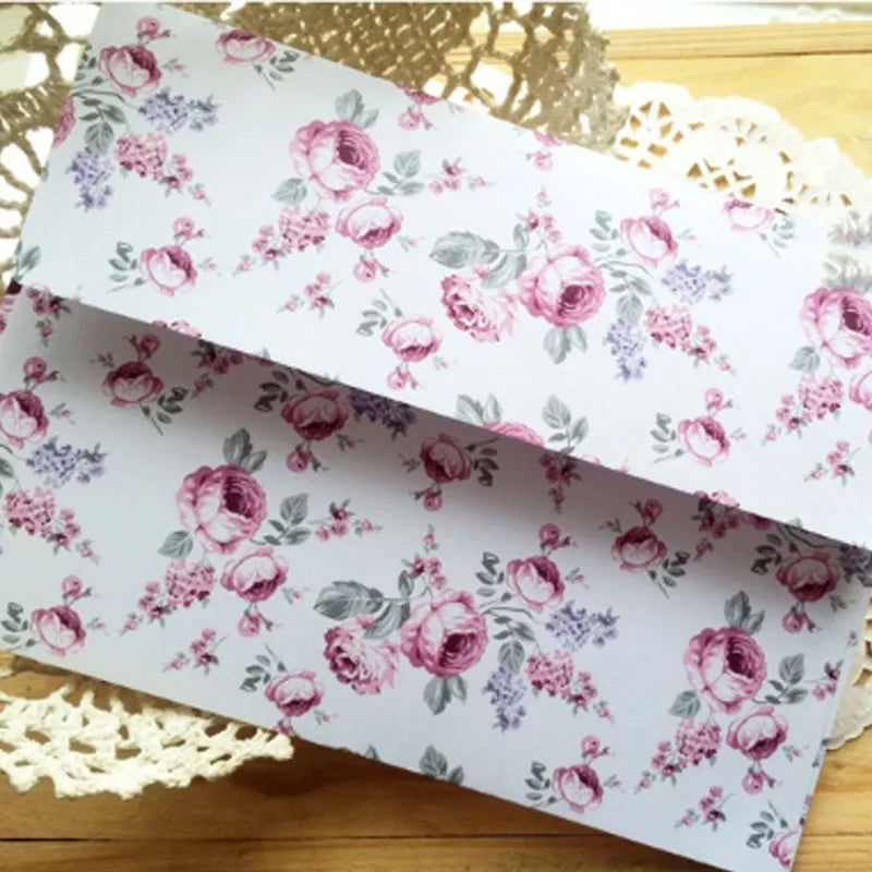 10pcs Rose envelope Pastoral style Paper DIY Stationery Decorative writing envelopes gift bag 17.5*12.5cm