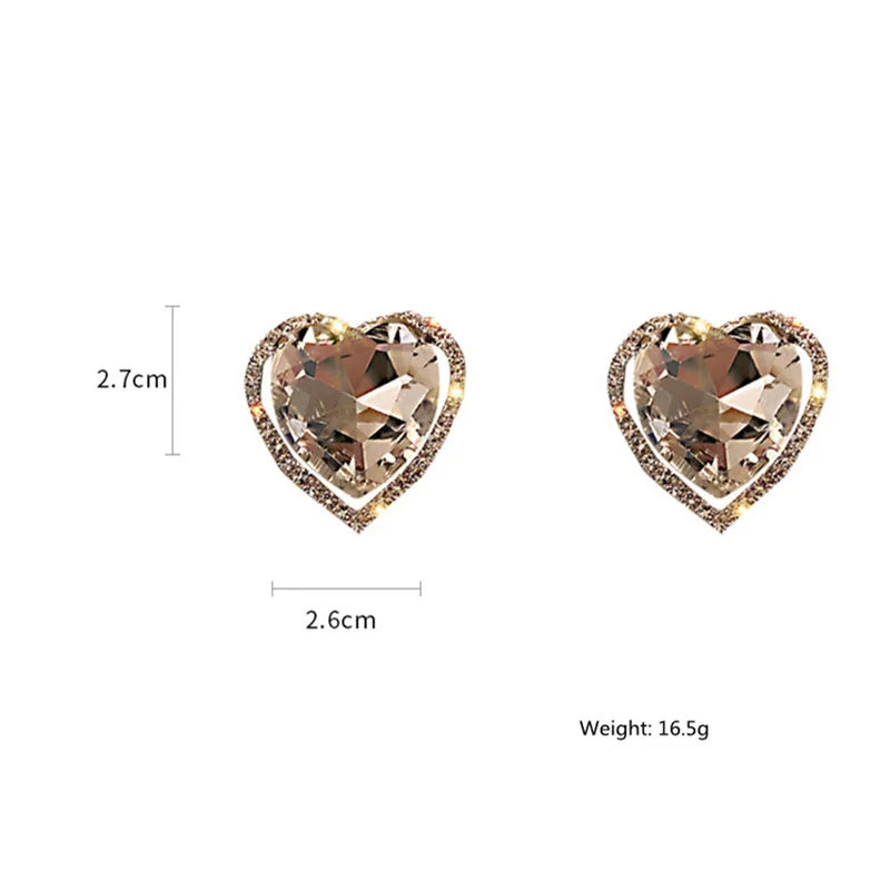 FYUAN Love Heart Crystal Clip Earrings for Women Bijoux No Pierced Geometric Rhinestone Ear Clip Statement Jewelry
