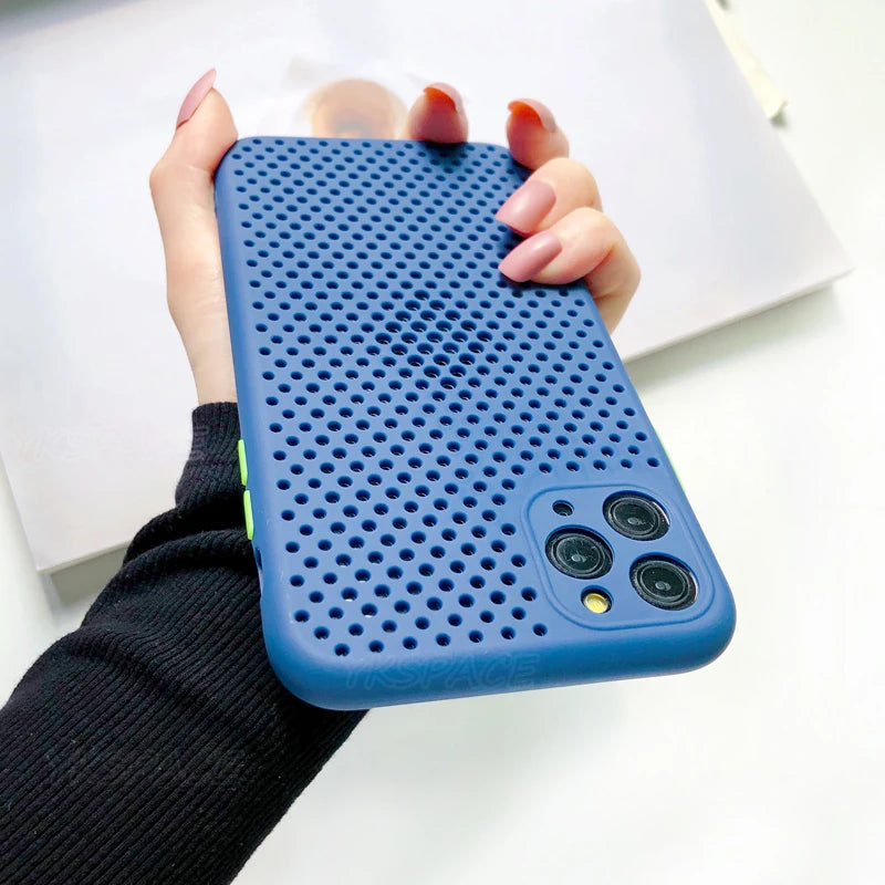 Heat Dissipation Silonce Case For iPhone X XR XS 11 12 13 mini 14 15 Pro Max 7 8 Plus SE Thin Soft TPU Breathable Mesh Cover