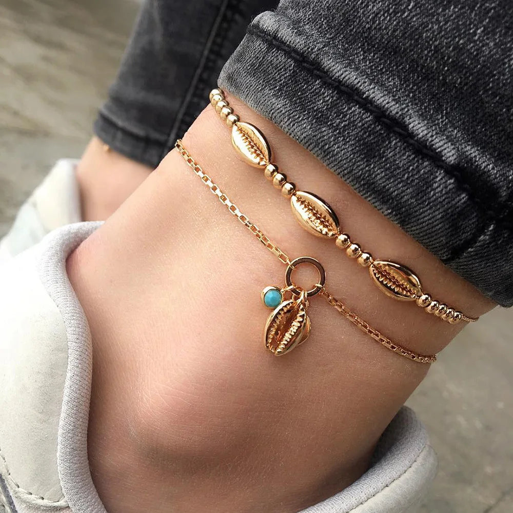Bohemian Multilayer Shell Beads Anklets For Women Vintage Star starfish Ankle Bracelets on Leg Foot Chain Summer Beach Jewelry