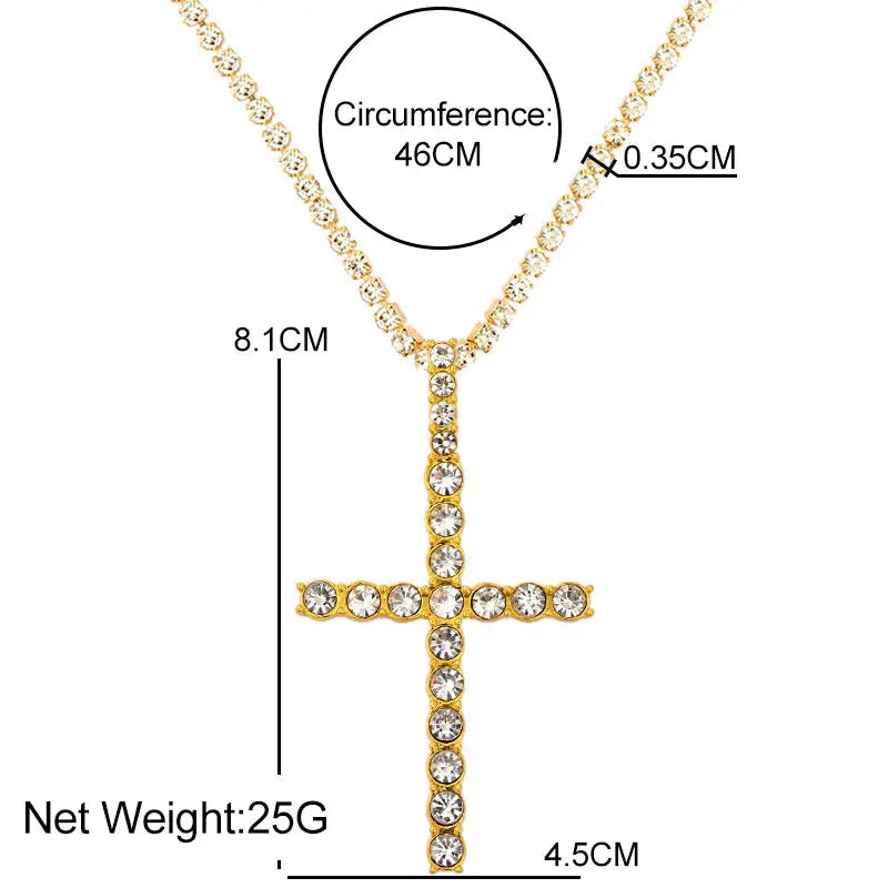 Punk Hip Hop Rhinestone Cross Pendant Necklace for Women Men Bling Iced Out Crystal Chain Choker Necklace Jewelry On The Neck