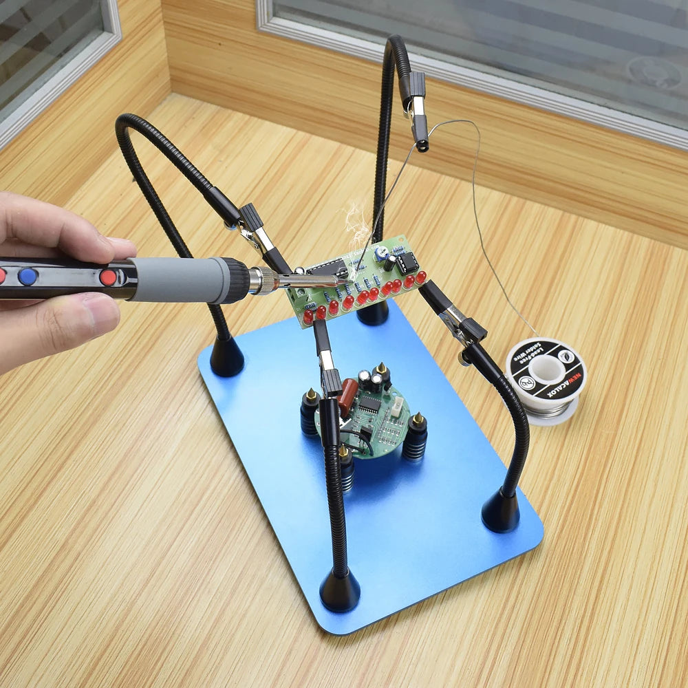 NEWACALOX PCB Fixture Clips Soldering Holder Third Hand Tool Magnetic Flexible Helping Hands with 3X LED Illuminated Magnifier